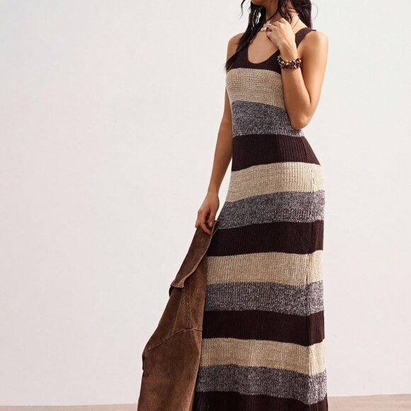 Multicolor Casual Women's Sleeveless Striped Knit Dress - Picture 8 of 9